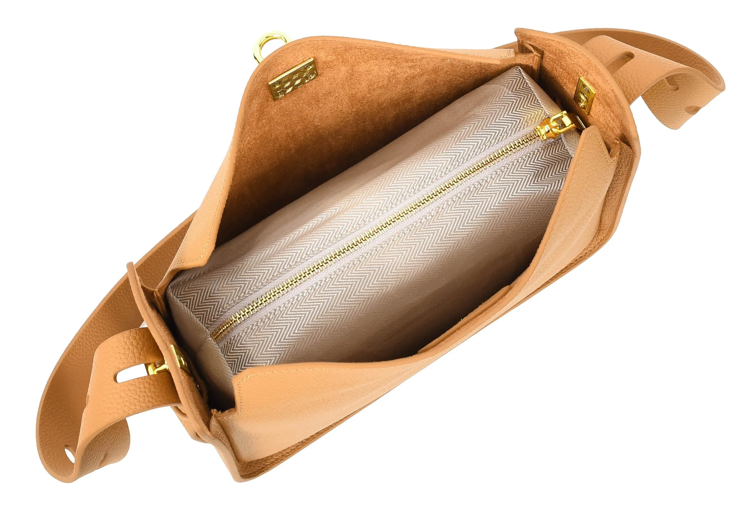 Toronto Women's Classic Real Leather Organiser Shoulder Bag Tan
