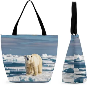 Tote Bag for Women Reusable Grocery Bags Shopping Bags Bear Standing on An Ice Floe Handbag Casual Shoulder Bag