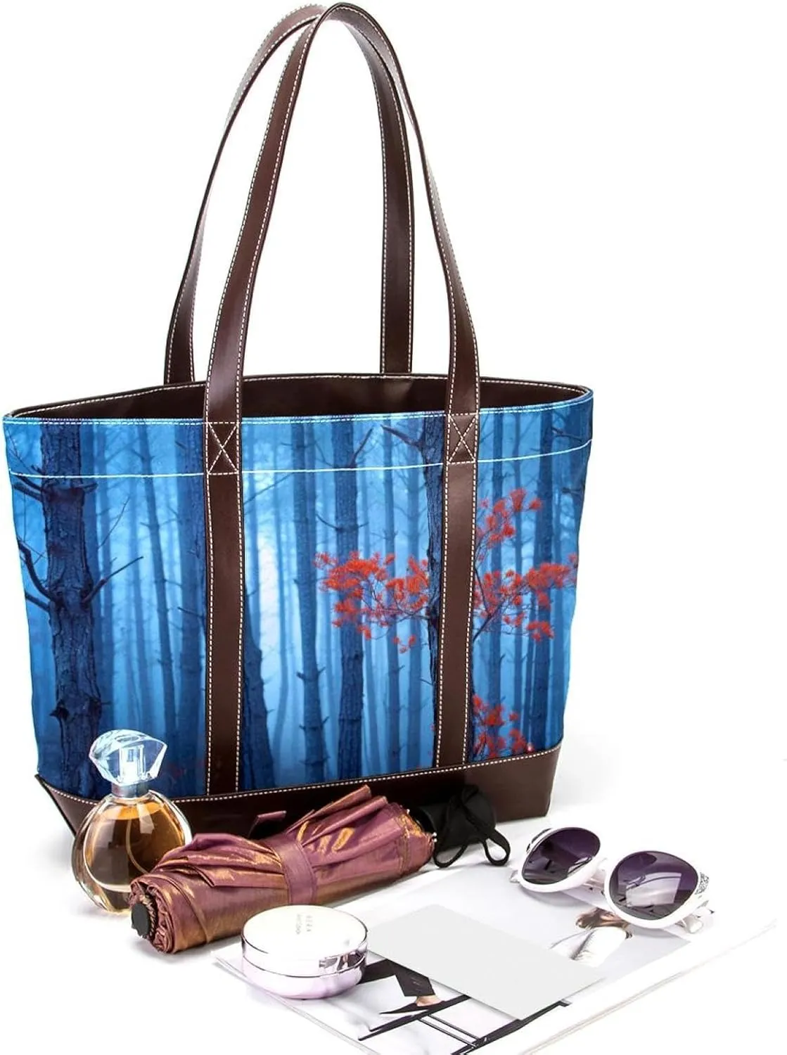 Tote Bags, Large Tote Bags for Women, Tote Bag with Zipper, Landscape Autumn Forest Path, Tote Bags Women