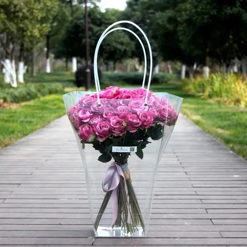 Transparent PP Handbag 50PCS Bouquet Packaging Gift Bag