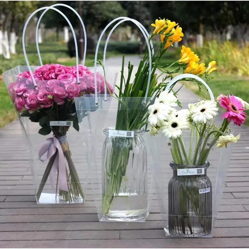 Transparent PP Handbag 50PCS Bouquet Packaging Gift Bag