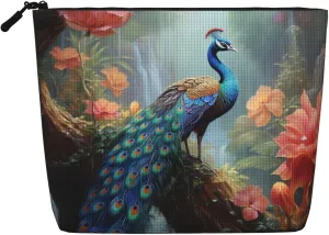 Travel Makeup Bag for Women Large Capacity Cosmetic Bags Waterproof Portable Toiletry Bag Magic Forest Pond Peacock Make Up Bags with Zipper Aesthetic Makeup Organizer for Ladies Gift