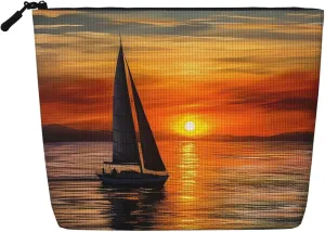 Travel Makeup Bag for Women Large Capacity Cosmetic Bags Waterproof Portable Toiletry Bag Sunrise Sailing Boat Make Up Bags with Zipper Aesthetic Makeup Organizer for Ladies Gift