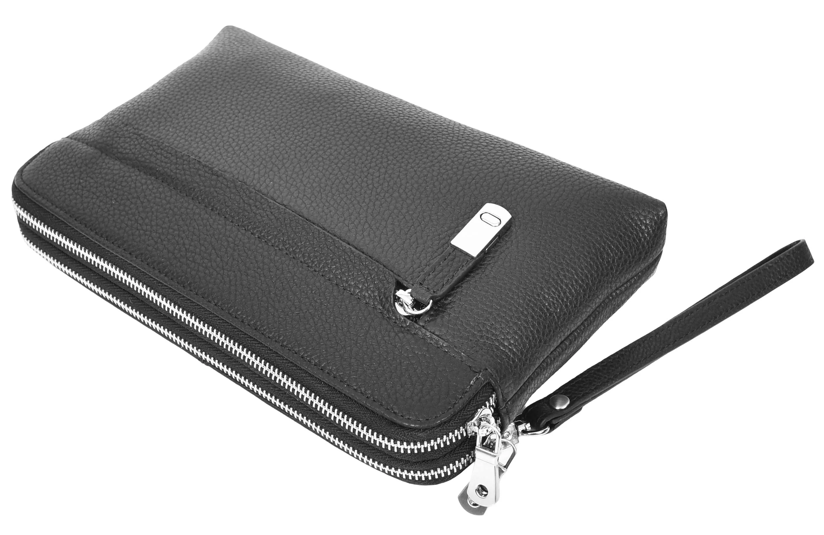 Tripouch Men's Leather Travel Pouch Wrist Clutch Bag Black