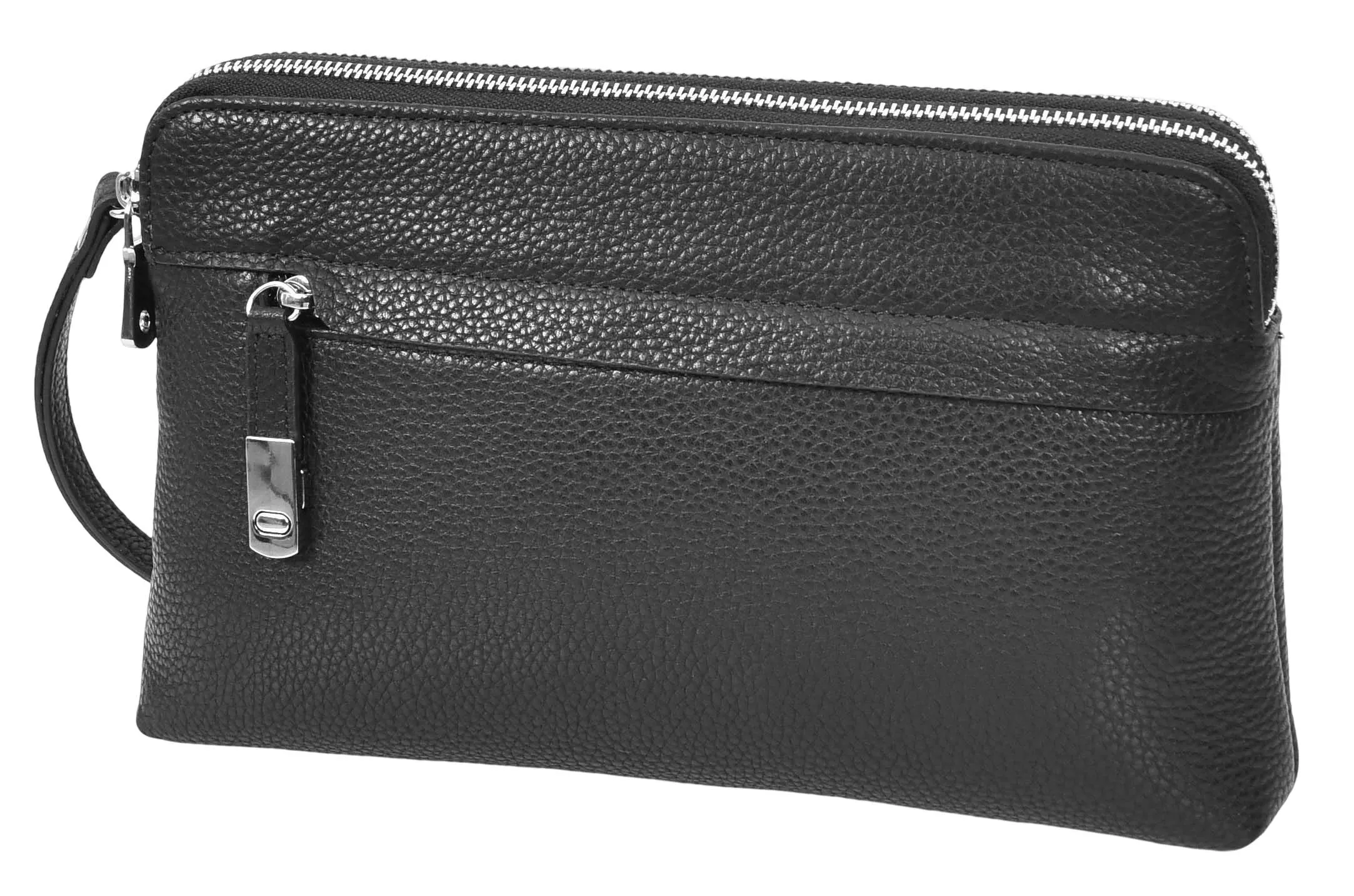 Tripouch Men's Leather Travel Pouch Wrist Clutch Bag Black