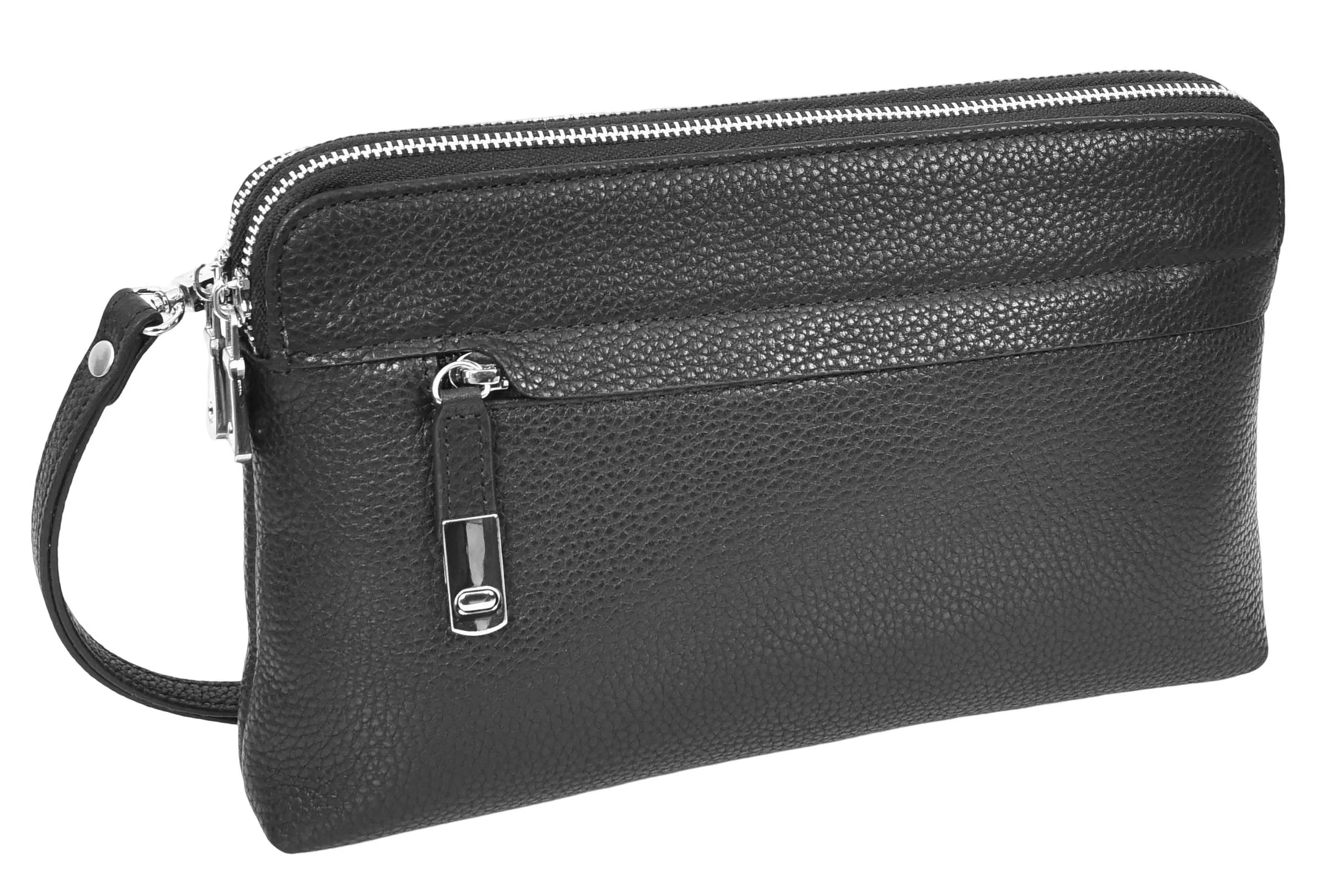 Tripouch Men's Leather Travel Pouch Wrist Clutch Bag Black