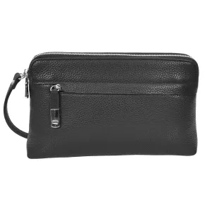 Tripouch Men's Leather Travel Pouch Wrist Clutch Bag Black