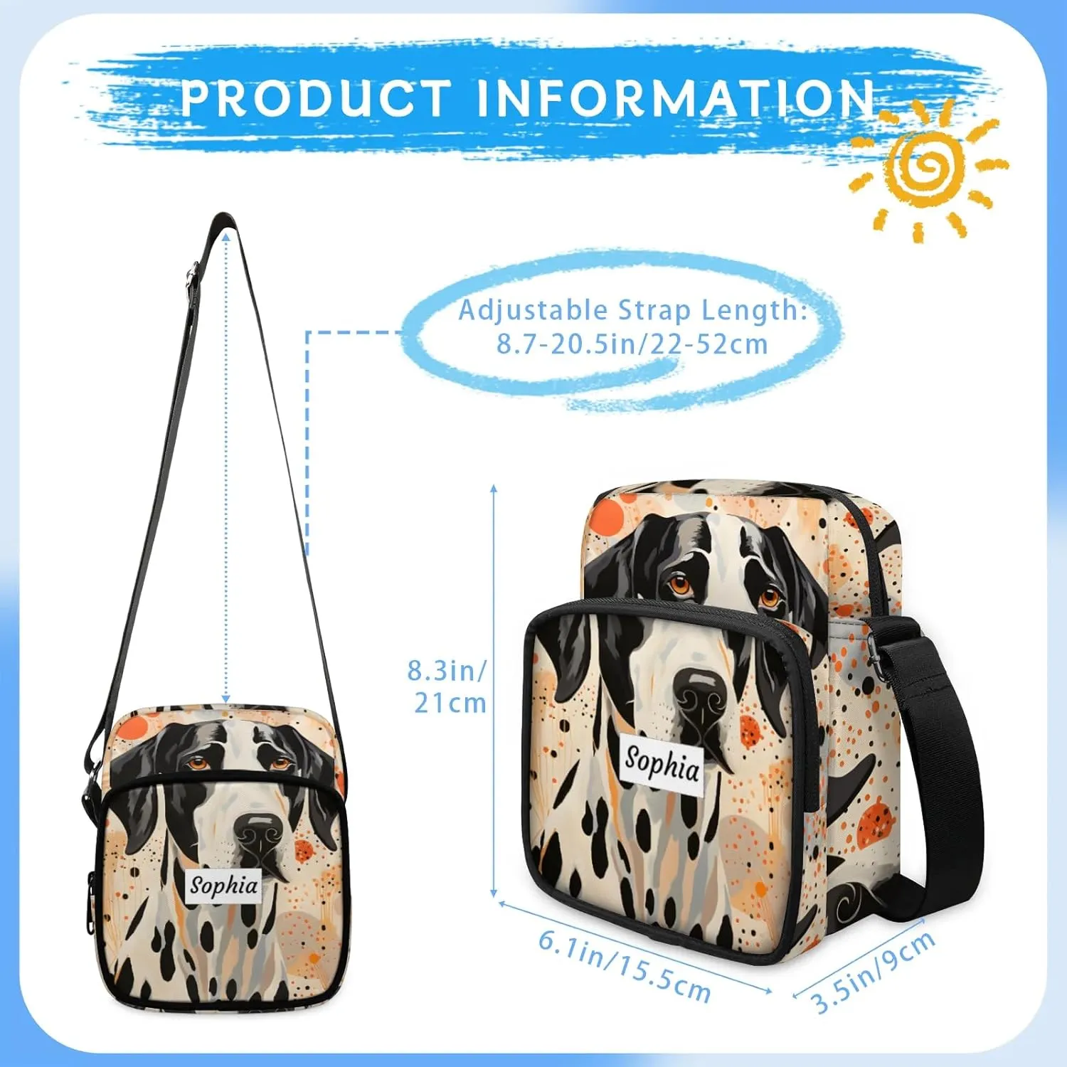 TropicalLife Personalized Crossbody Bag for Women Men Custom Name Messenger Bags