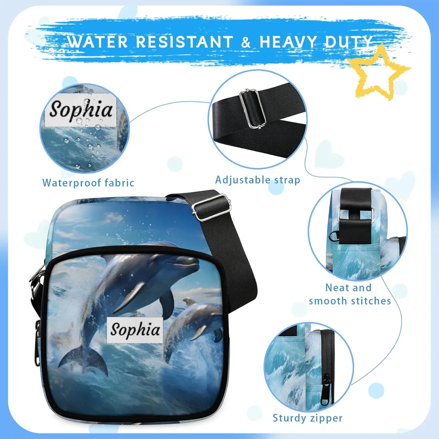 TropicalLife Personalized Crossbody Bag for Women Men Custom Name Messenger Bags