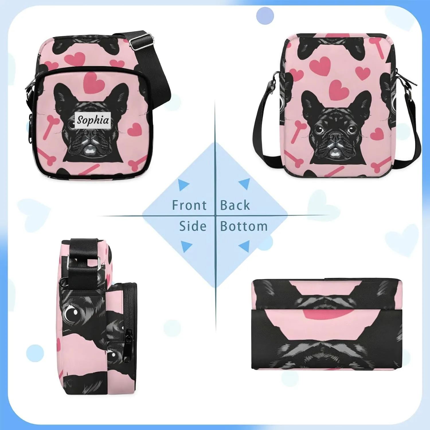 TropicalLife Personalized Crossbody Bag for Women Men Custom Name Messenger Bags
