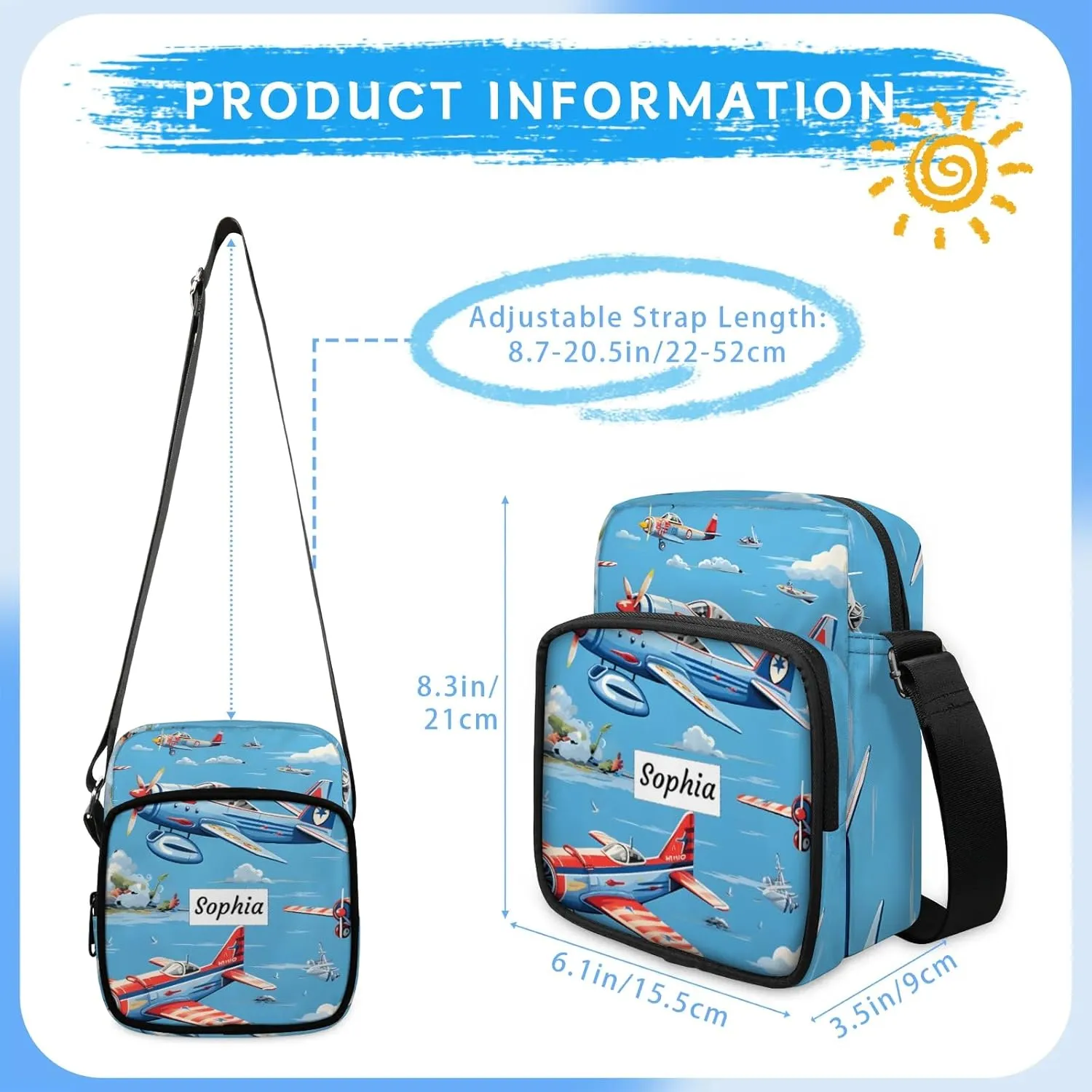 TropicalLife Personalized Crossbody Bag for Women Men Custom Name Messenger Bags