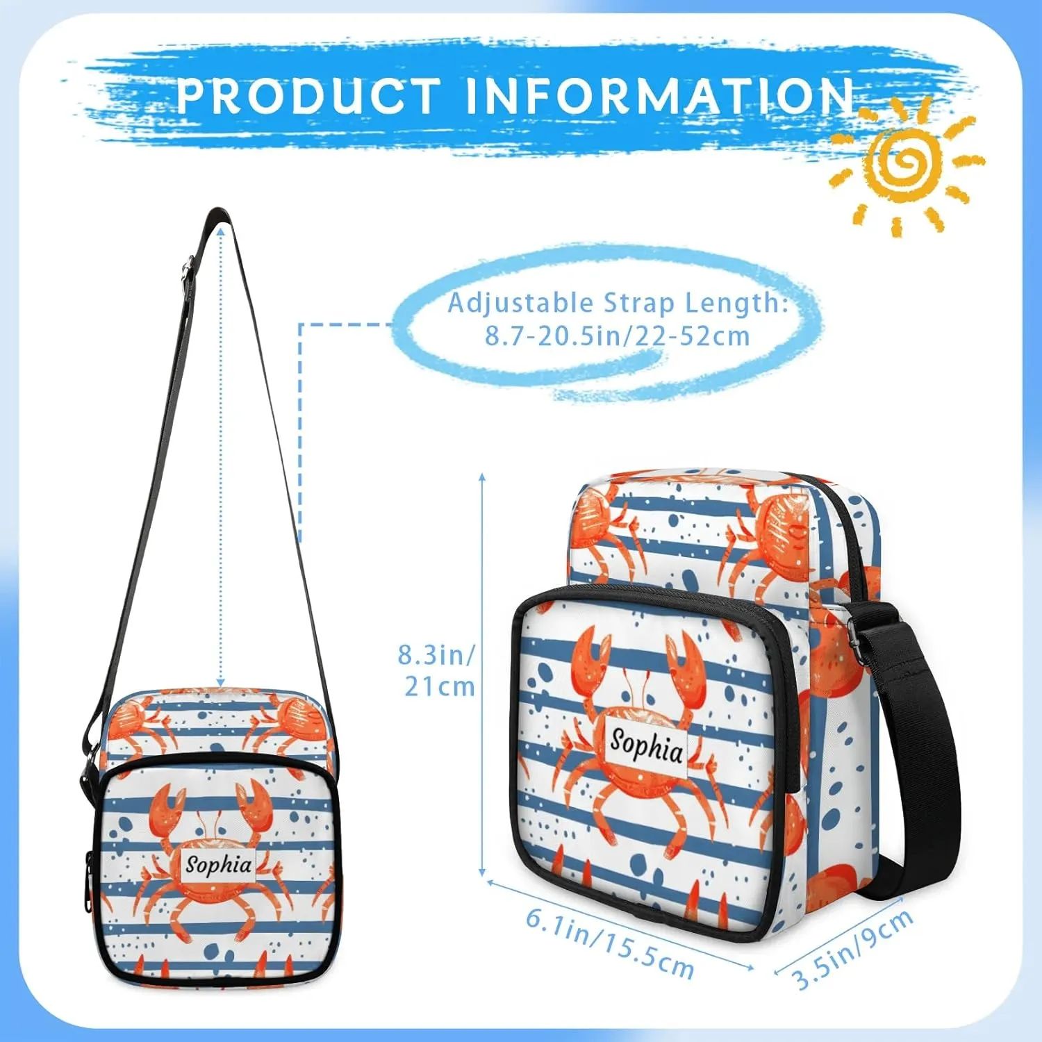 TropicalLife Personalized Crossbody Bag for Women Men Custom Name Messenger Bags