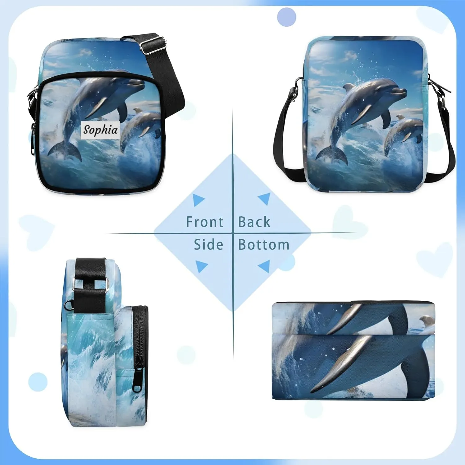 TropicalLife Personalized Crossbody Bag for Women Men Custom Name Messenger Bags
