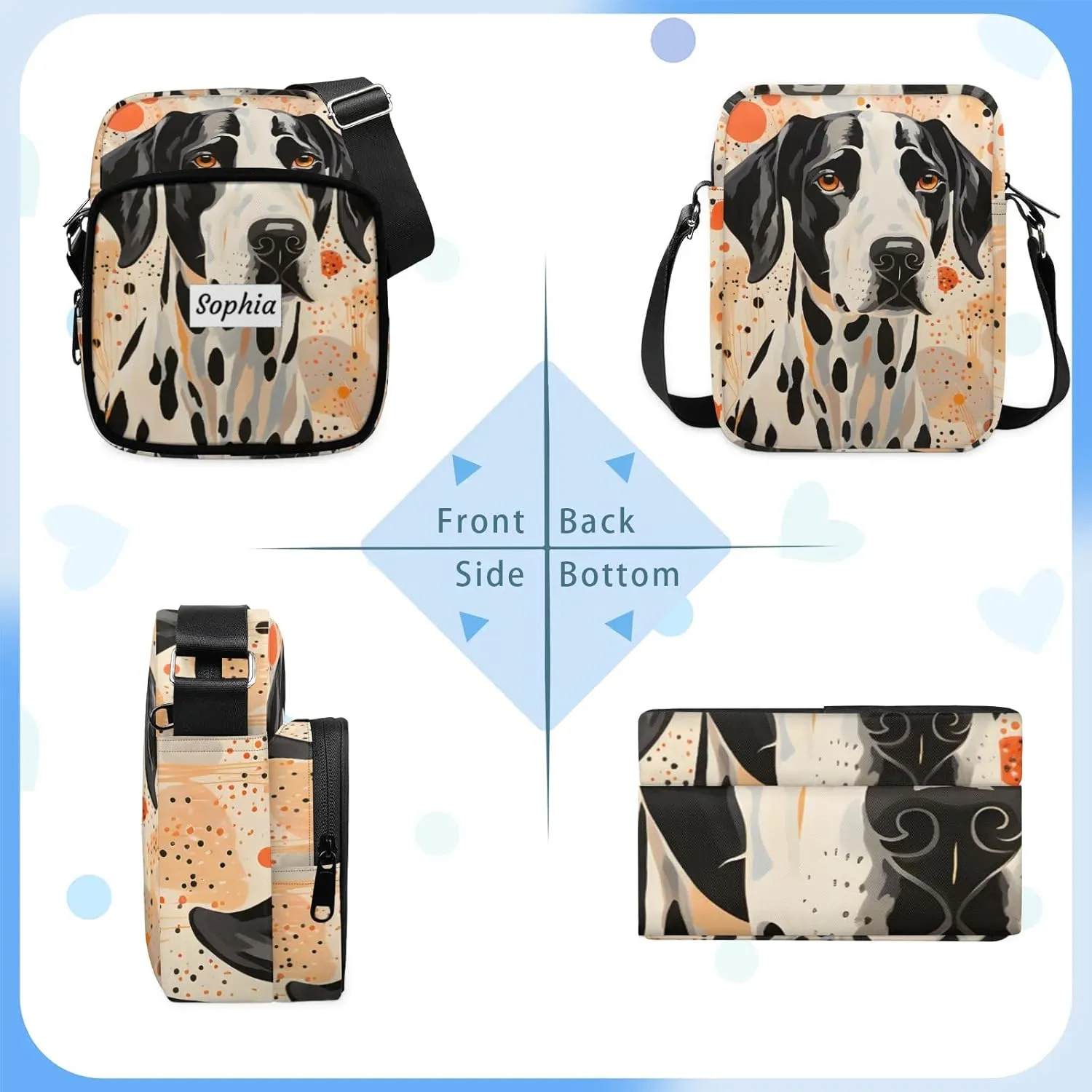 TropicalLife Personalized Crossbody Bag for Women Men Custom Name Messenger Bags