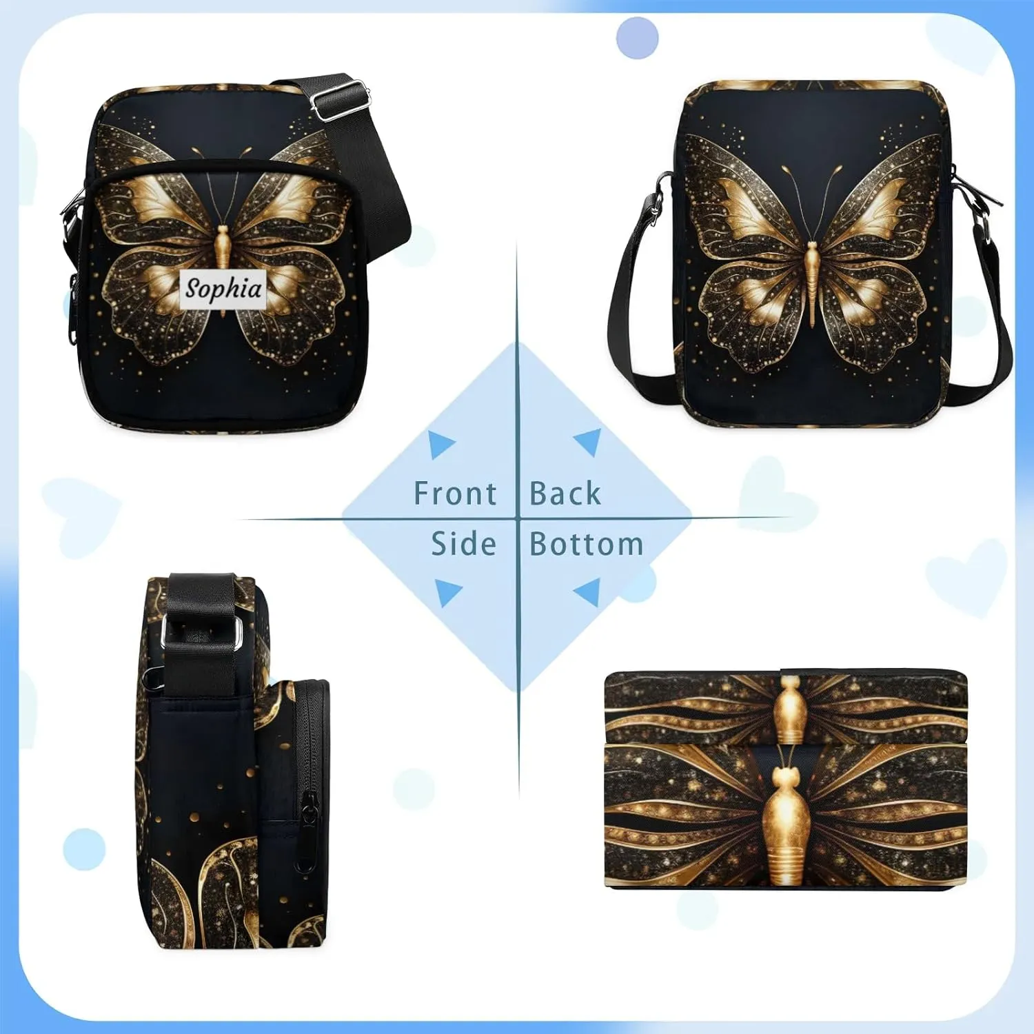 TropicalLife Personalized Crossbody Bag for Women Men Custom Name Messenger Bags