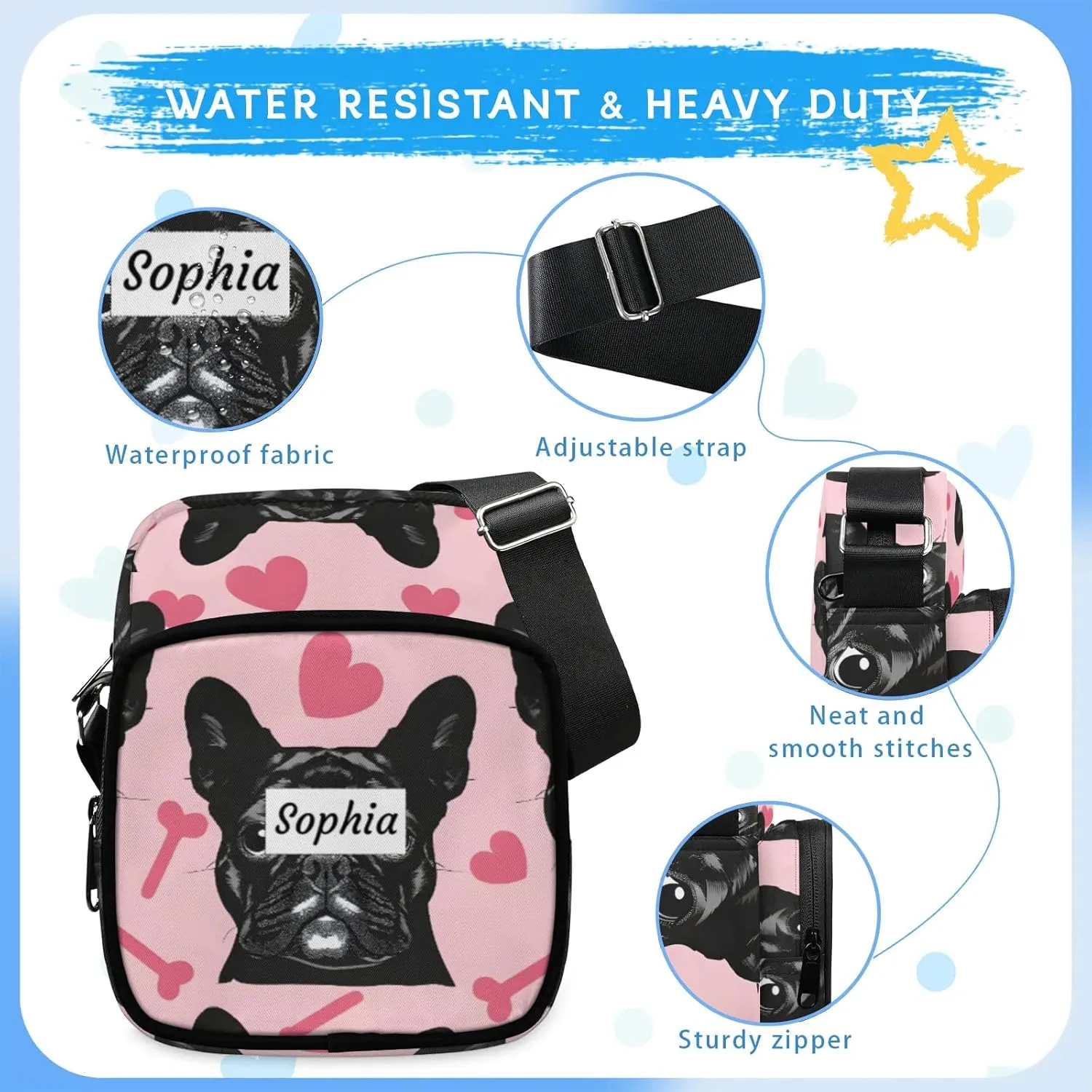 TropicalLife Personalized Crossbody Bag for Women Men Custom Name Messenger Bags
