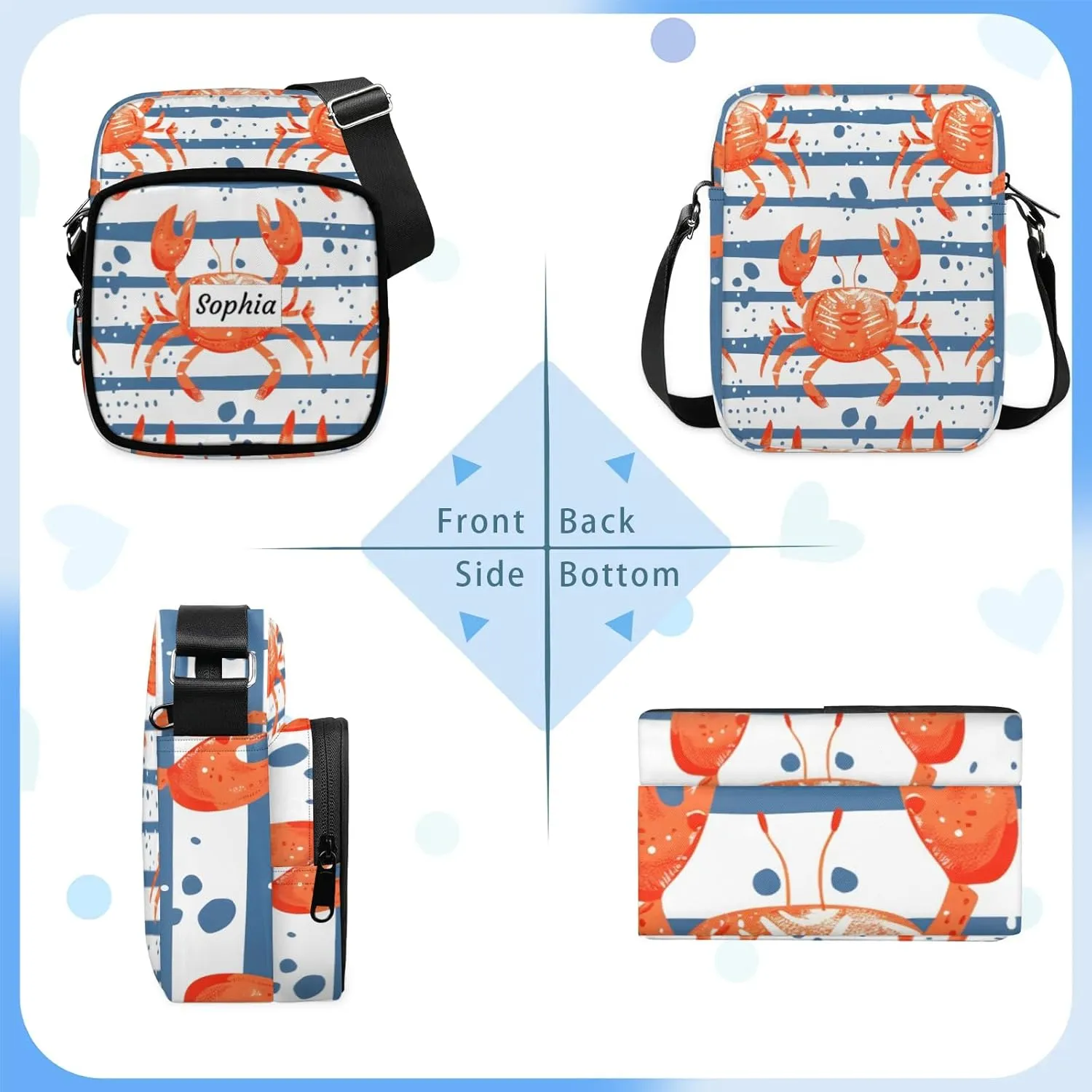 TropicalLife Personalized Crossbody Bag for Women Men Custom Name Messenger Bags