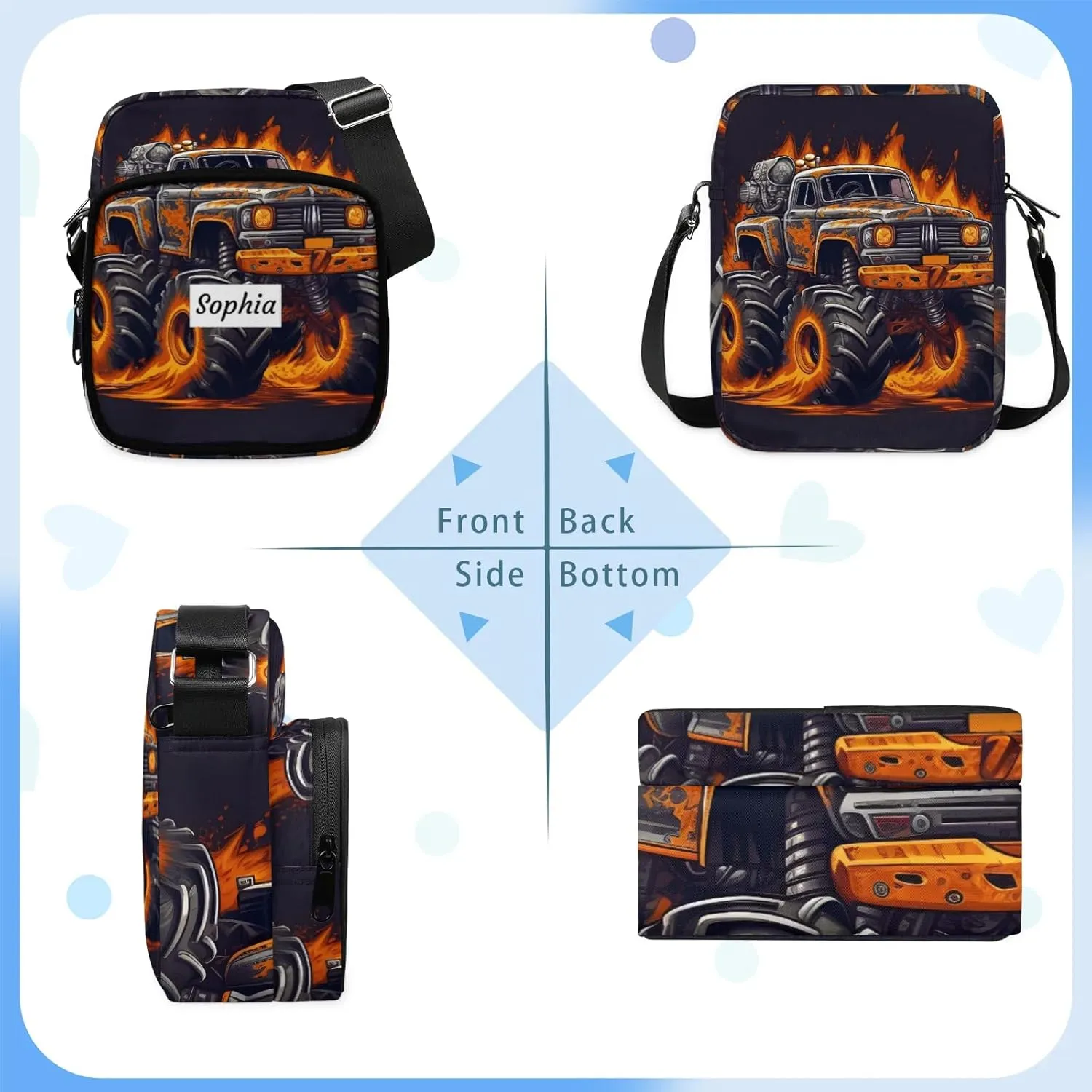 TropicalLife Personalized Crossbody Bag for Women Men Custom Name Messenger Bags