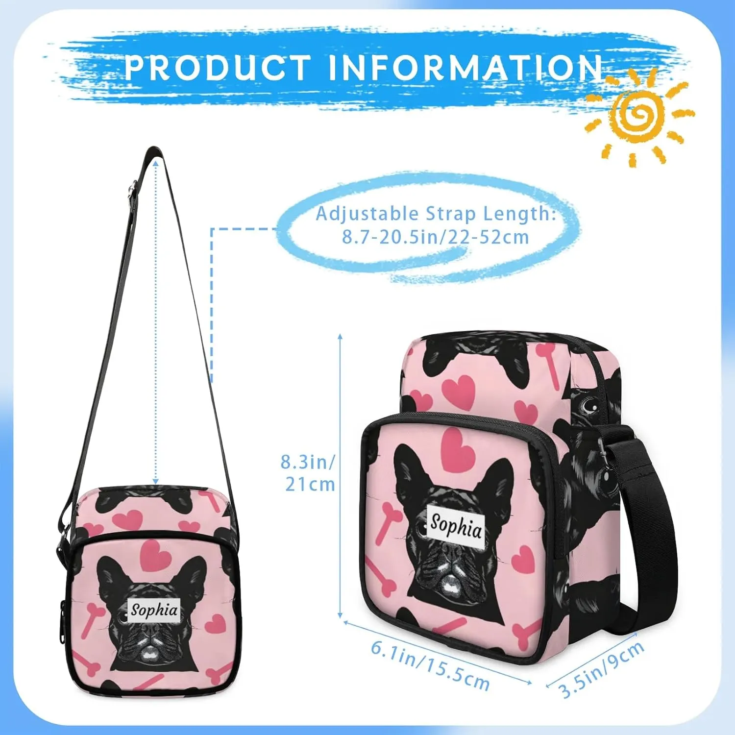 TropicalLife Personalized Crossbody Bag for Women Men Custom Name Messenger Bags