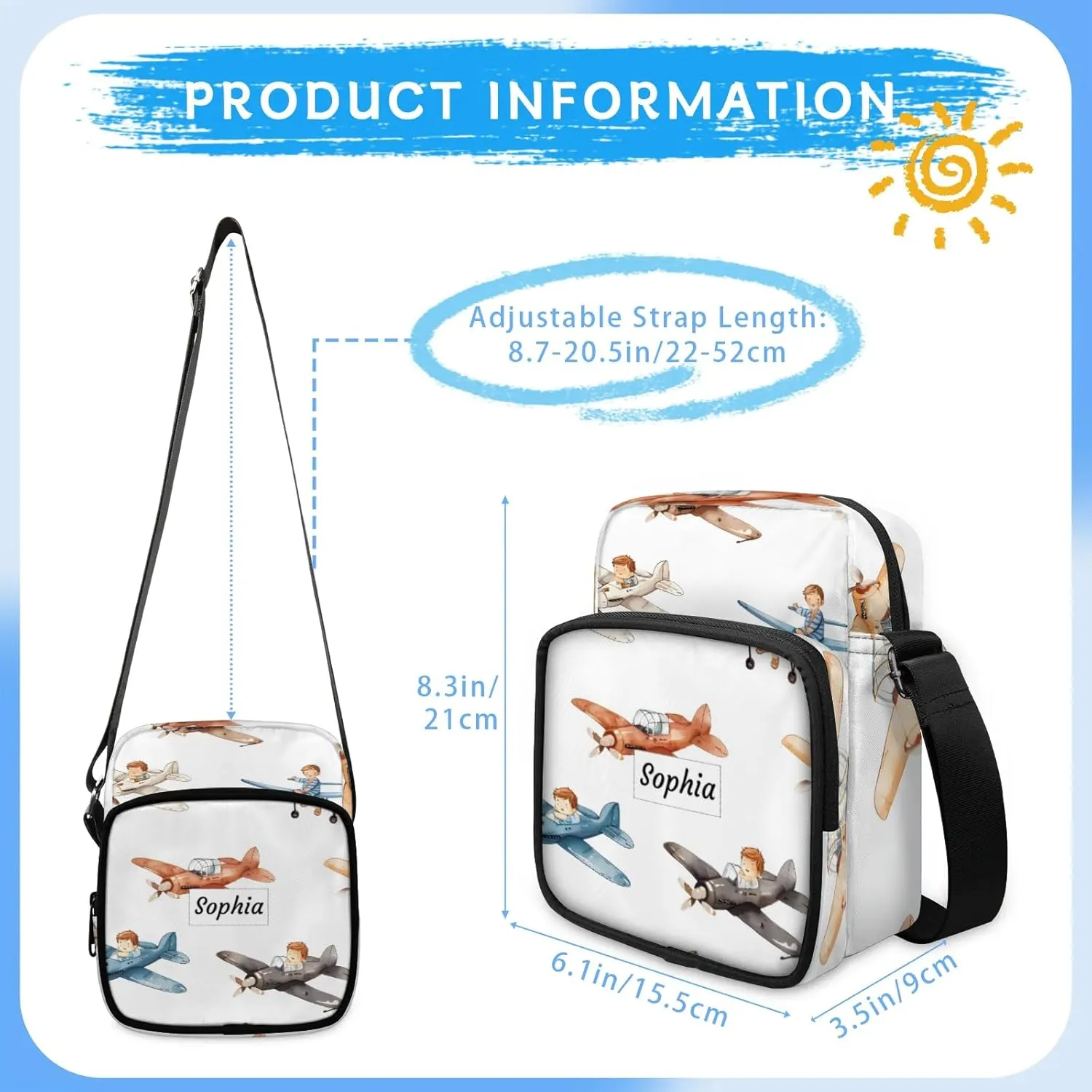 TropicalLife Personalized Crossbody Bag for Women Men Custom Name Messenger Bags