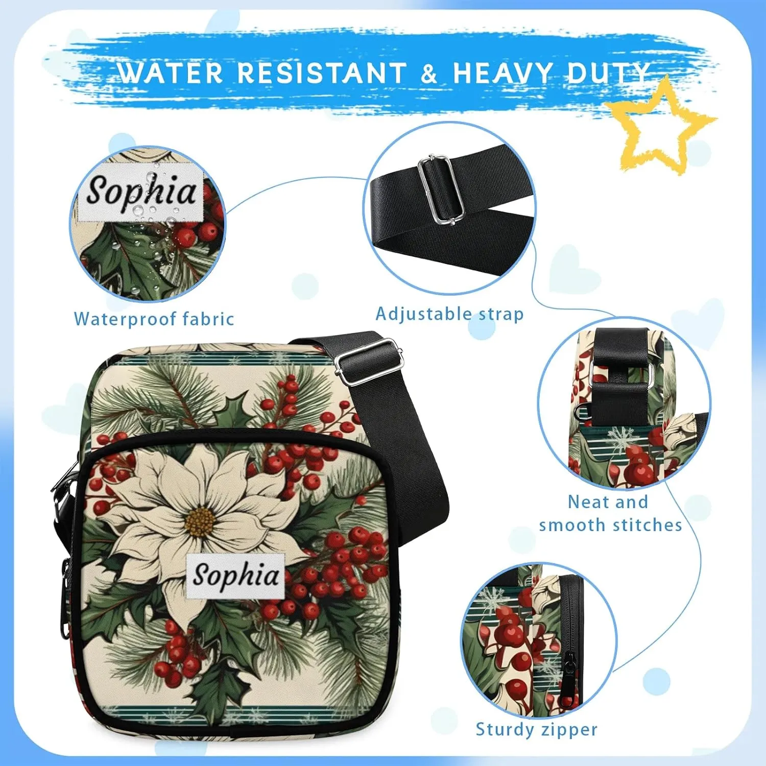 TropicalLife Personalized Crossbody Bag for Women Men Custom Name Messenger Bags