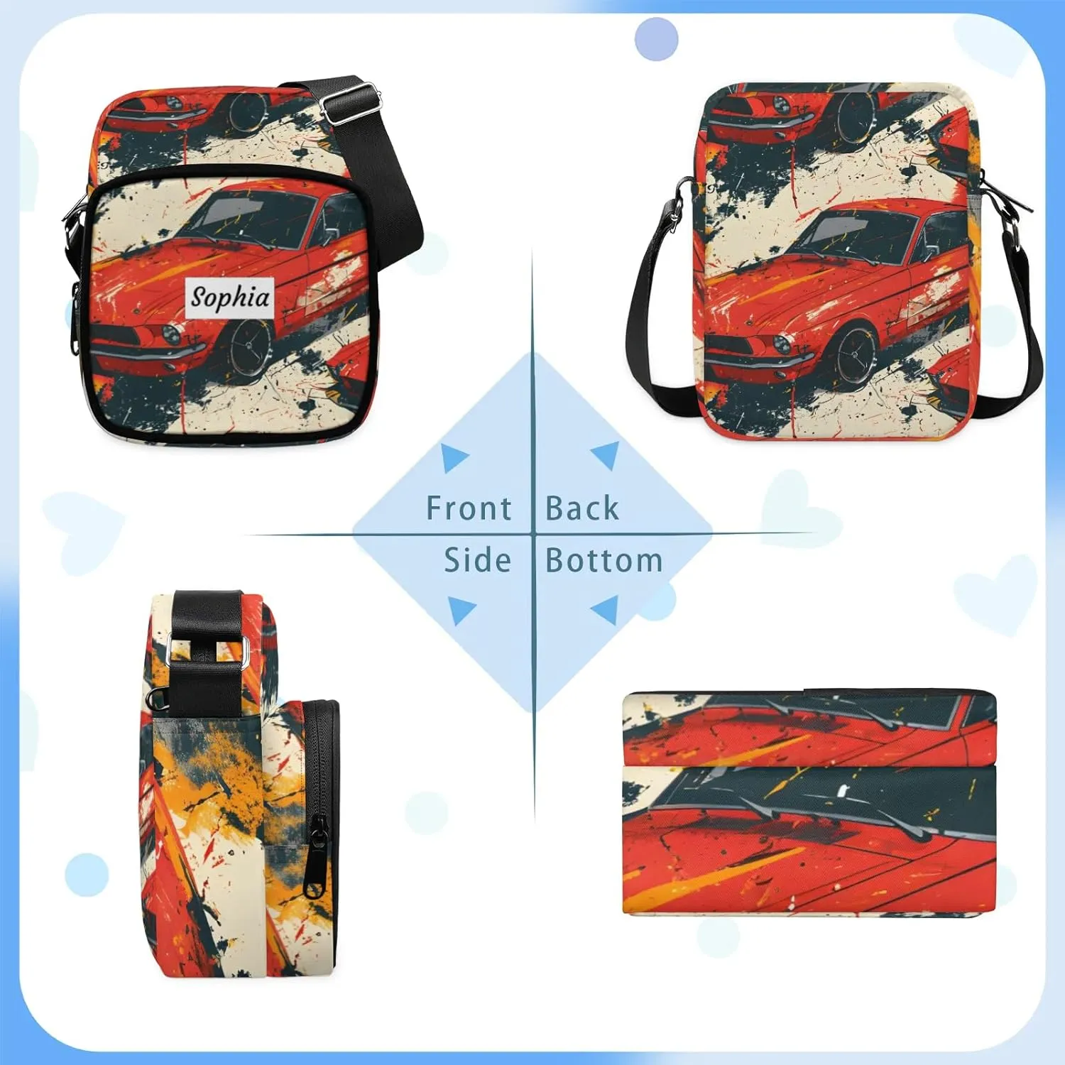 TropicalLife Personalized Crossbody Bag for Women Men Custom Name Messenger Bags