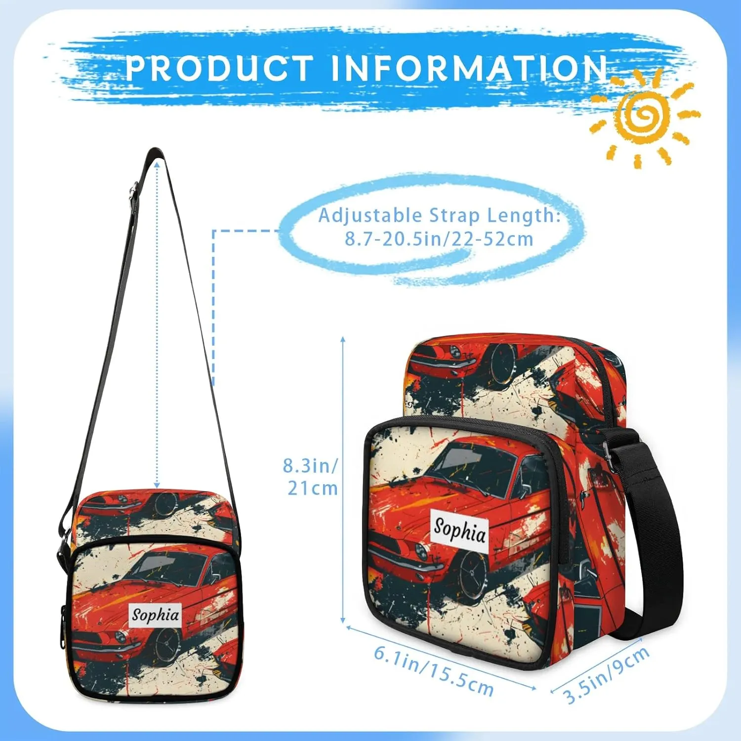 TropicalLife Personalized Crossbody Bag for Women Men Custom Name Messenger Bags