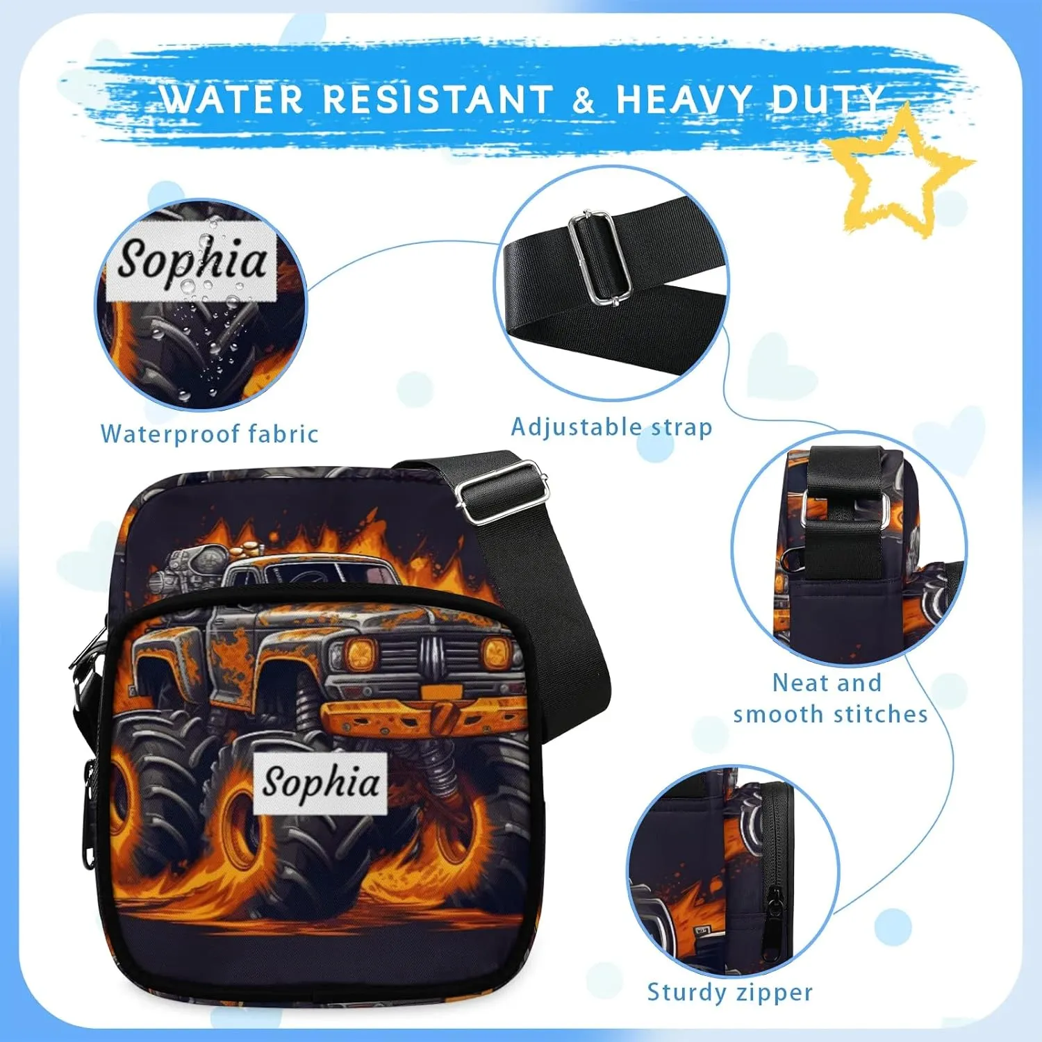 TropicalLife Personalized Crossbody Bag for Women Men Custom Name Messenger Bags