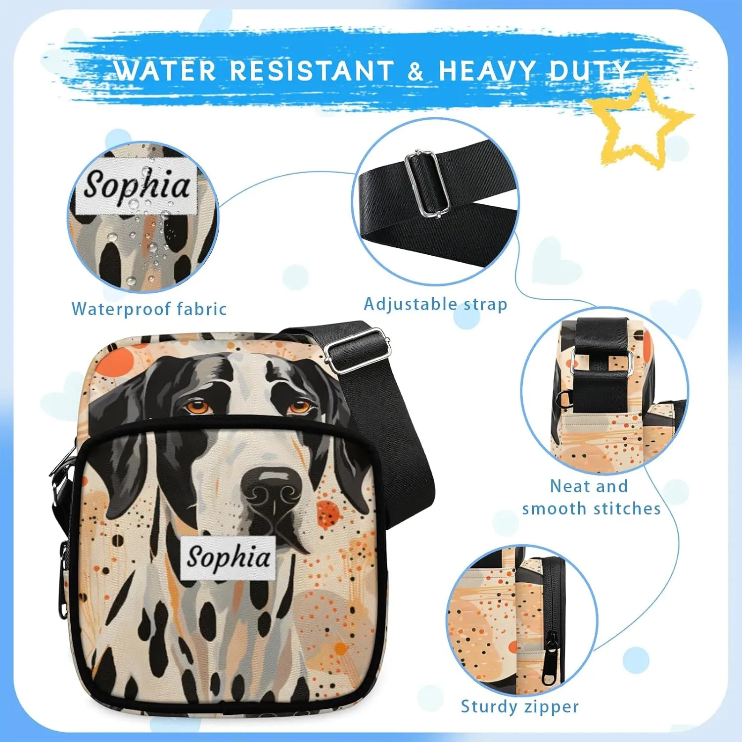 TropicalLife Personalized Crossbody Bag for Women Men Custom Name Messenger Bags