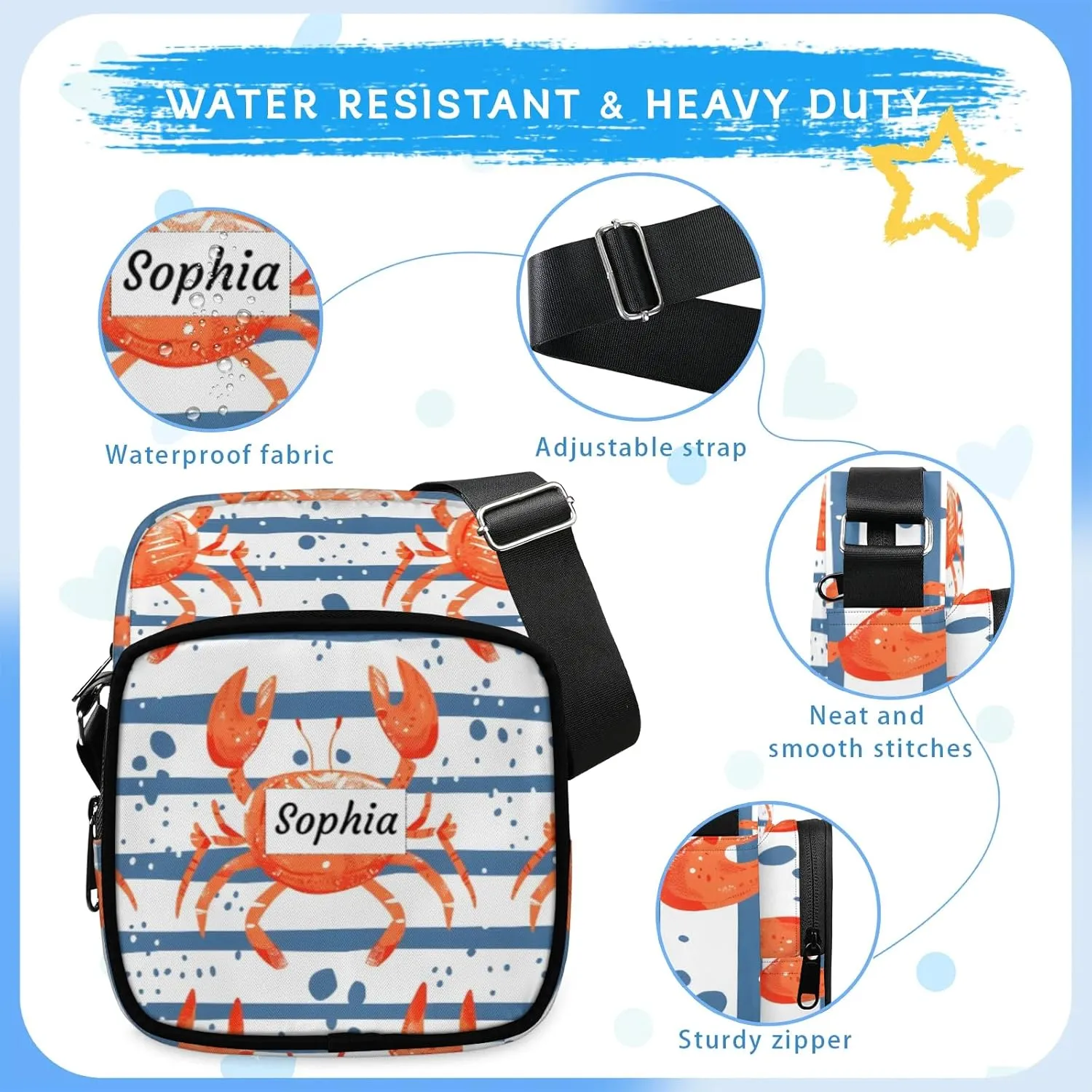 TropicalLife Personalized Crossbody Bag for Women Men Custom Name Messenger Bags