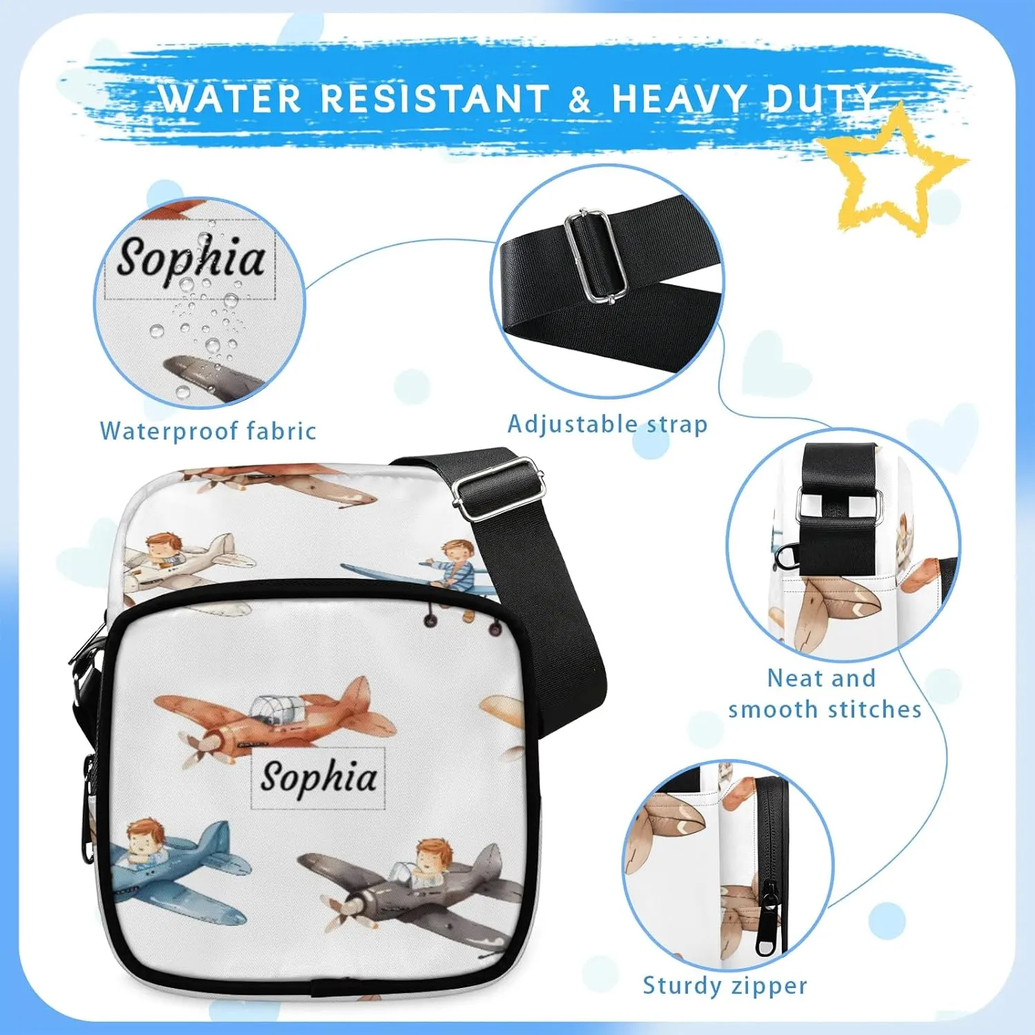TropicalLife Personalized Crossbody Bag for Women Men Custom Name Messenger Bags