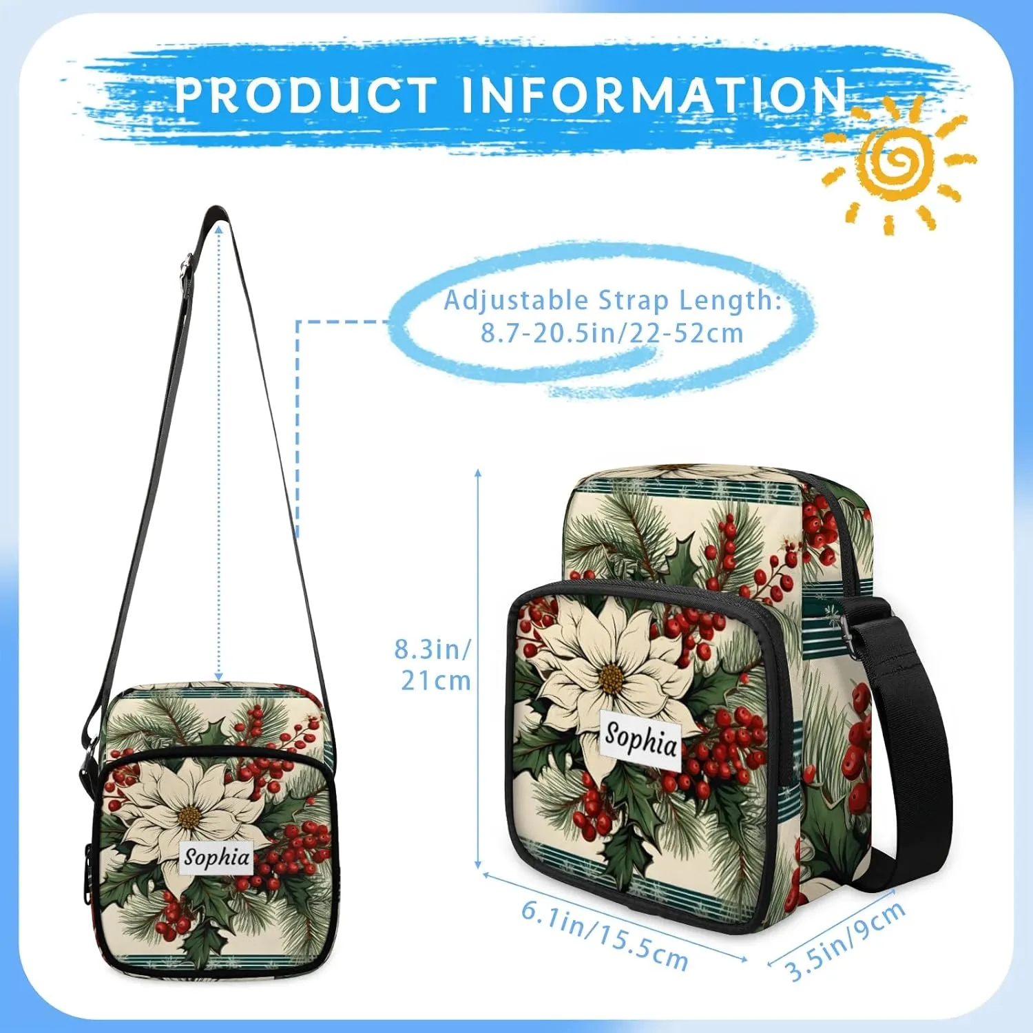 TropicalLife Personalized Crossbody Bag for Women Men Custom Name Messenger Bags