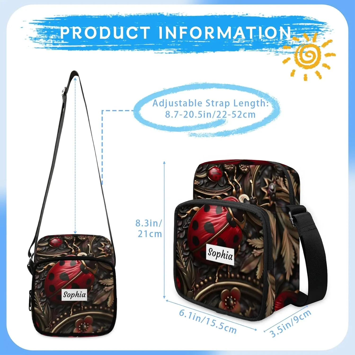 TropicalLife Personalized Crossbody Bag for Women Men Custom Name Messenger Bags