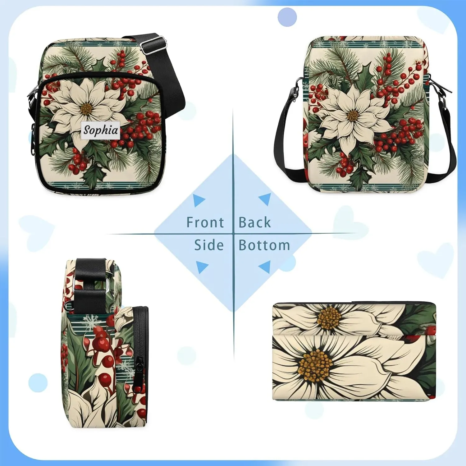 TropicalLife Personalized Crossbody Bag for Women Men Custom Name Messenger Bags