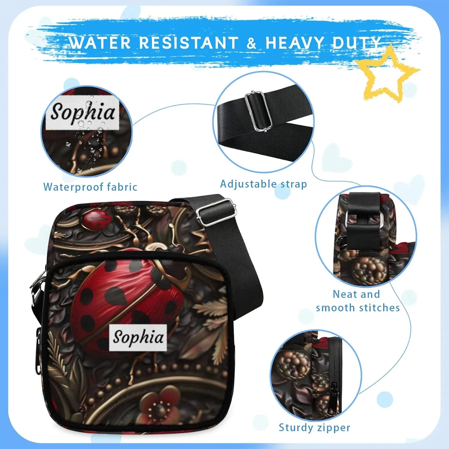 TropicalLife Personalized Crossbody Bag for Women Men Custom Name Messenger Bags