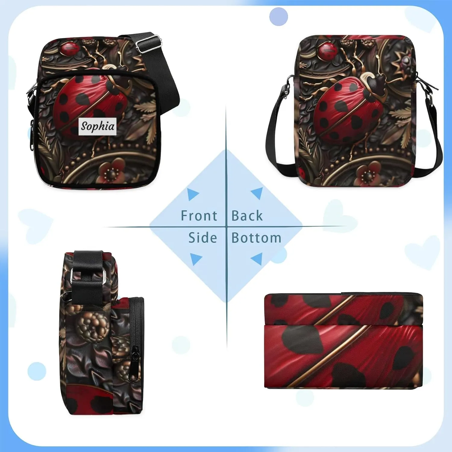 TropicalLife Personalized Crossbody Bag for Women Men Custom Name Messenger Bags