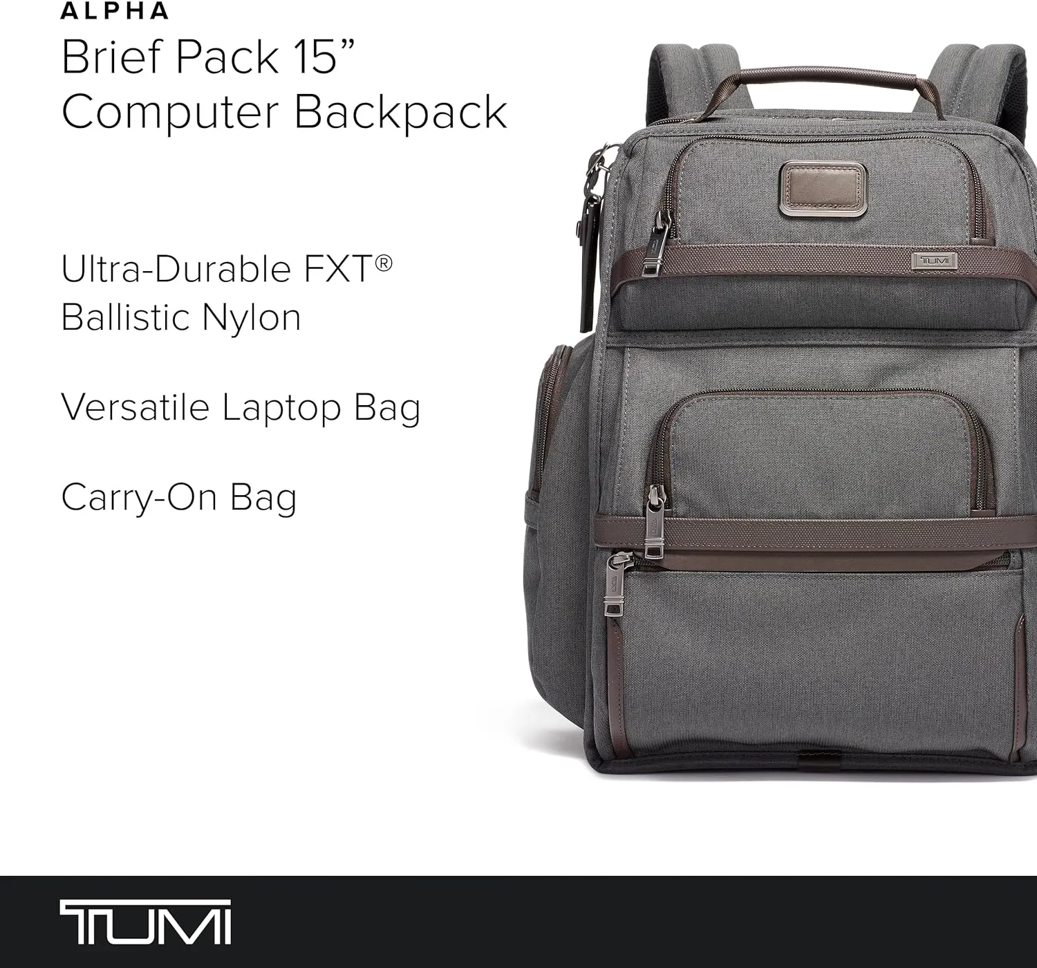TUMI - Alpha Brief Pack - 15" Laptop Backpack with Padded Adjustable Straps - Laptop Bag - Stores Laptop, Tablet, Toiletries - Anthracite