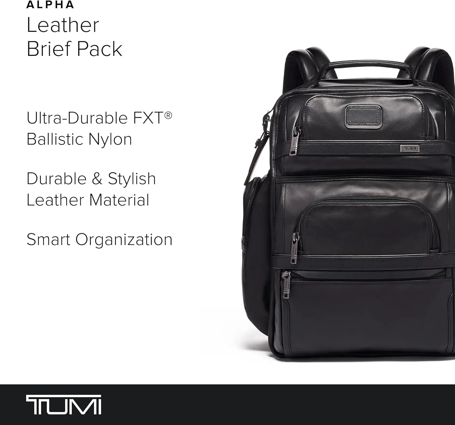 TUMI - Alpha Brief Pack - 15" Laptop Backpack with Padded Adjustable Straps - Laptop Bag - Stores Laptop, Tablet, Toiletries - Black Leather