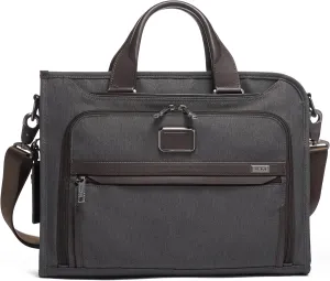 TUMI Slim Deluxe Portfolio - Ballistic Nylon Briefcase for Men & Women - Stylish Organizer Briefcase for Business & Travel - Anthracite