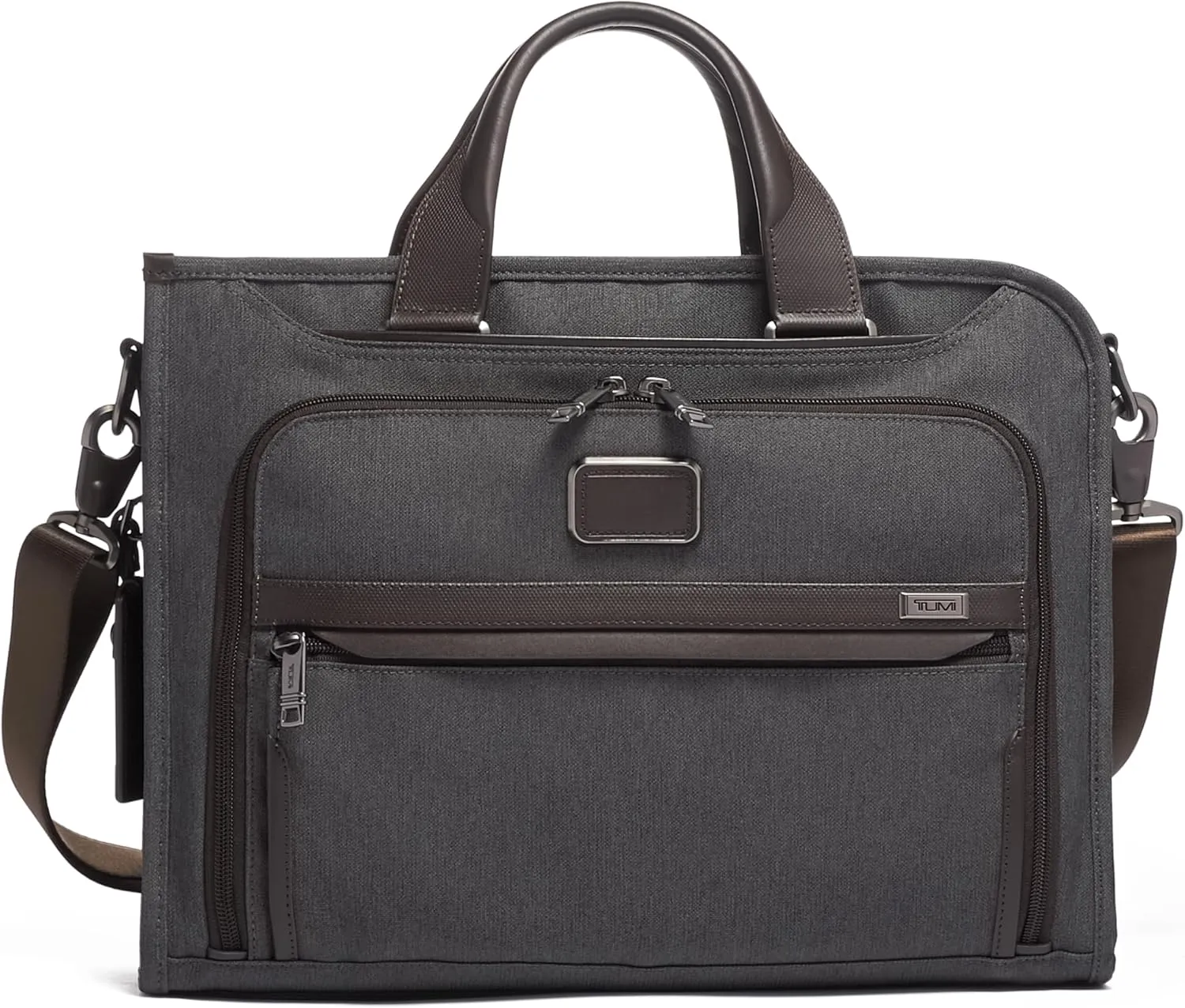 TUMI Slim Deluxe Portfolio - Ballistic Nylon Briefcase for Men & Women - Stylish Organizer Briefcase for Business & Travel - Anthracite