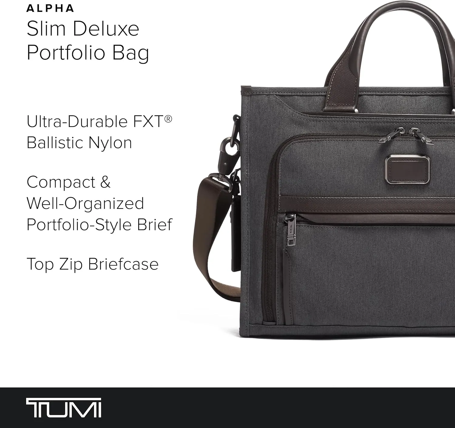 TUMI Slim Deluxe Portfolio - Ballistic Nylon Briefcase for Men & Women - Stylish Organizer Briefcase for Business & Travel - Anthracite