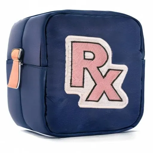 uekeboag Personalized Small Nylon Rx Cosmetic Bag, Cute Chenille Letter Patch Medicine Drug Pouch with Zipper,Preppy Makeup Travel Vitamin Bag for Women and Girls (Navy-Pink)