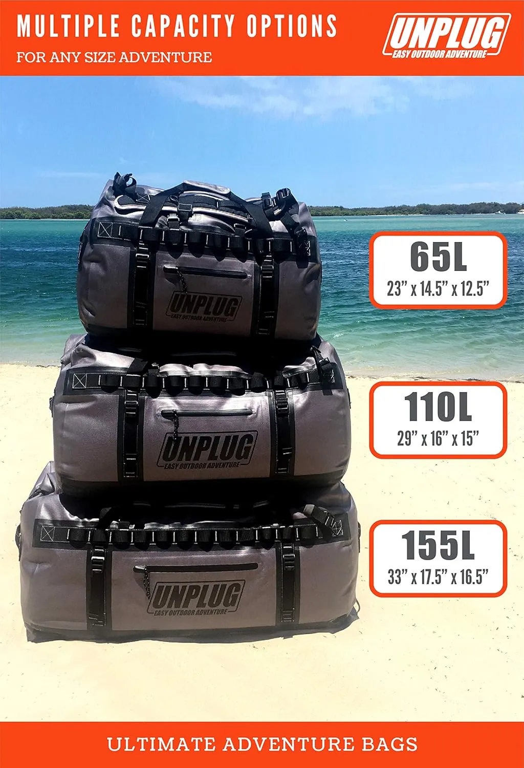 UNPLUG Ultimate Adventure Bag | 1680D Heavy Duty Waterproof Bag | Large Travel Duffle Bag which can be Used for Camping, Motorcycling, Boating, or Hunting
