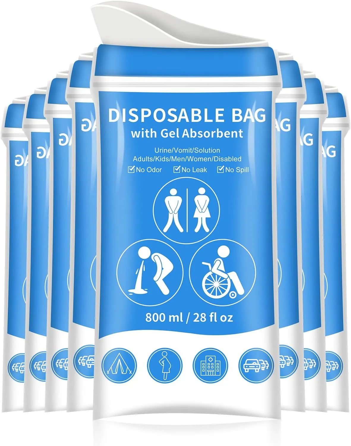 Urinal Bags Gel Disposable for Travel: Pee Vomit Portable Emergency Toilet in Camping - Women Men