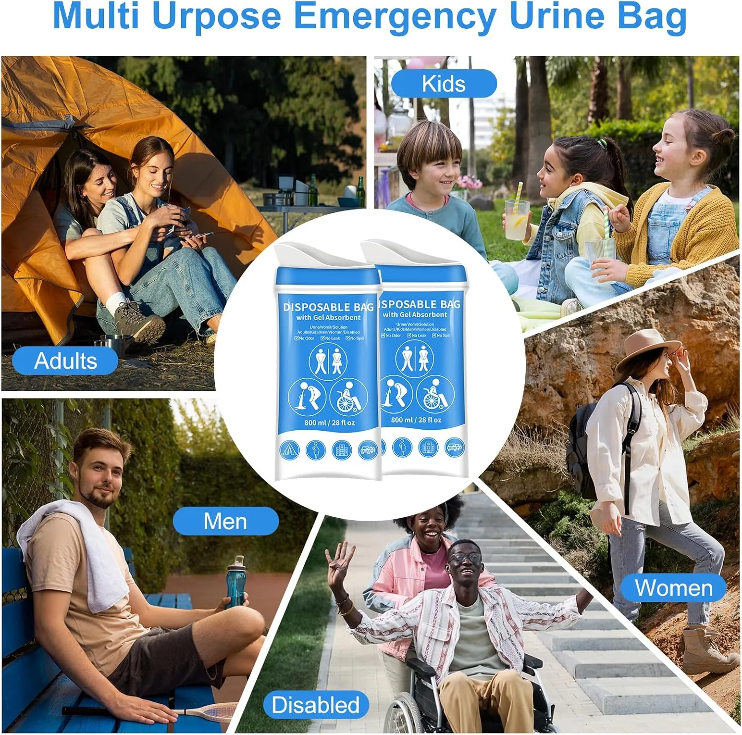 Urinal Bags Gel Disposable for Travel: Pee Vomit Portable Emergency Toilet in Camping - Women Men