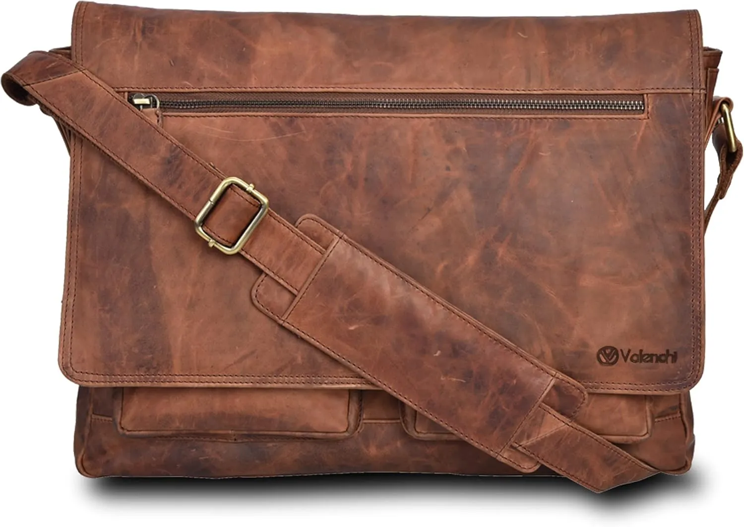VALENCHI Leather Messenger Bag For Men - Laptop Messenger Briefcase & Shoulder Bag-Office, Work, Travel