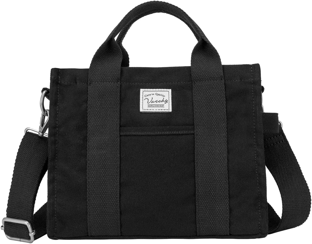 VASCHY Canvas Tote bag, Casual Reusable Work Totes for Women Teachers with Zippers Pockets Crossbody Shoulder Bag Purse
