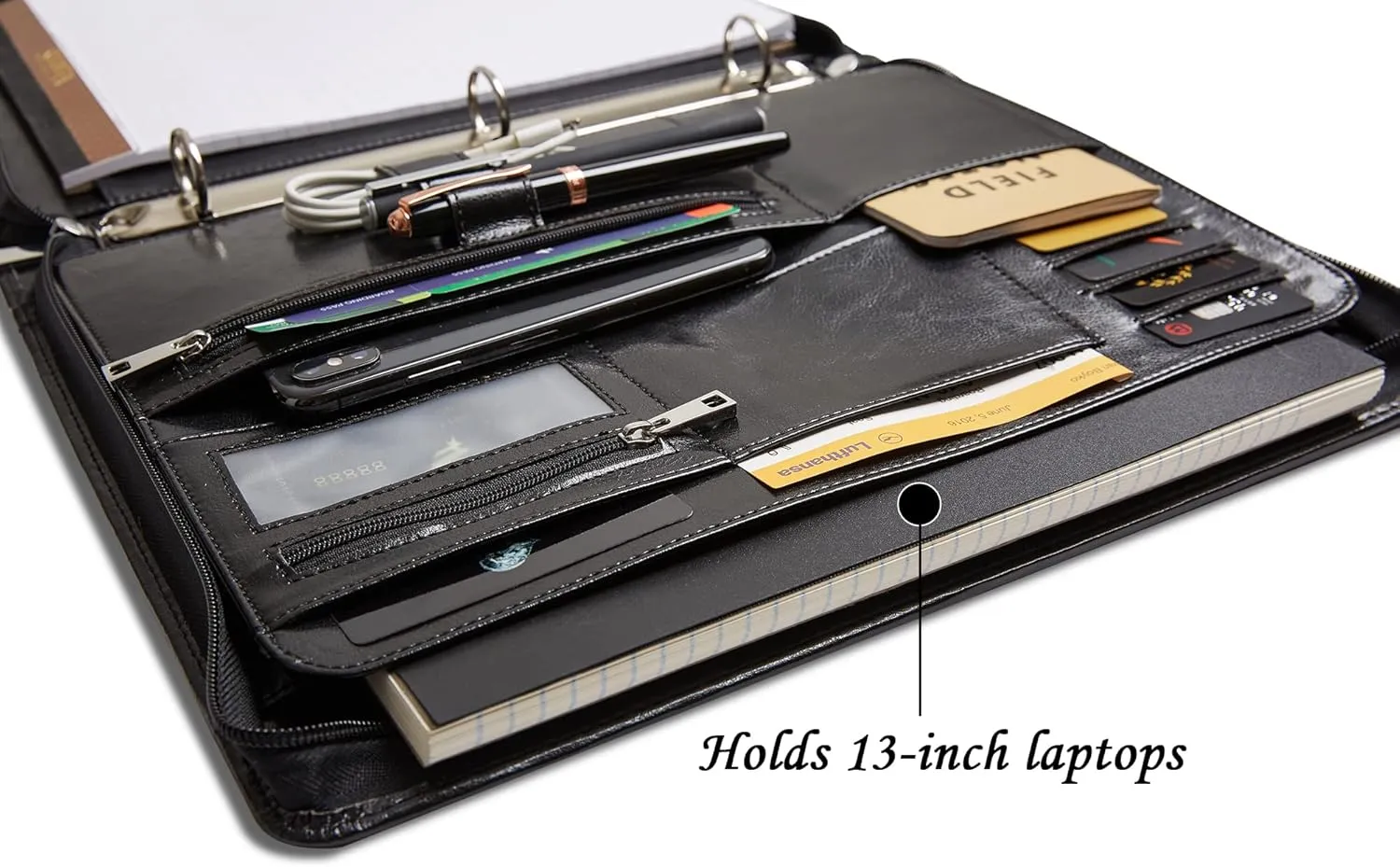 Vegan Leather Padfolio Binder, Personalized Travel Portfolio Organizer, Business Notebook, Custom Portfolio (Standard, Black)