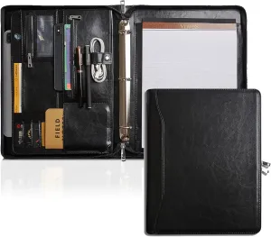 Vegan Leather Padfolio Binder, Personalized Travel Portfolio Organizer, Business Notebook, Custom Portfolio (Standard, Black)