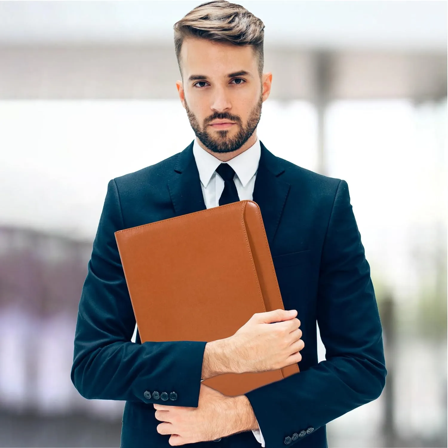 Vegan Leather Portfolio for Women and Men, Business with Space for A4 Writing Pad,Pen Holder,Card Slots,Device Pocket,Professional Notebook Carrier for Interview and Office Conference Notepad